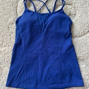 Lululemon Women's Blue Strappy Top with built-in padded bra, Size 8